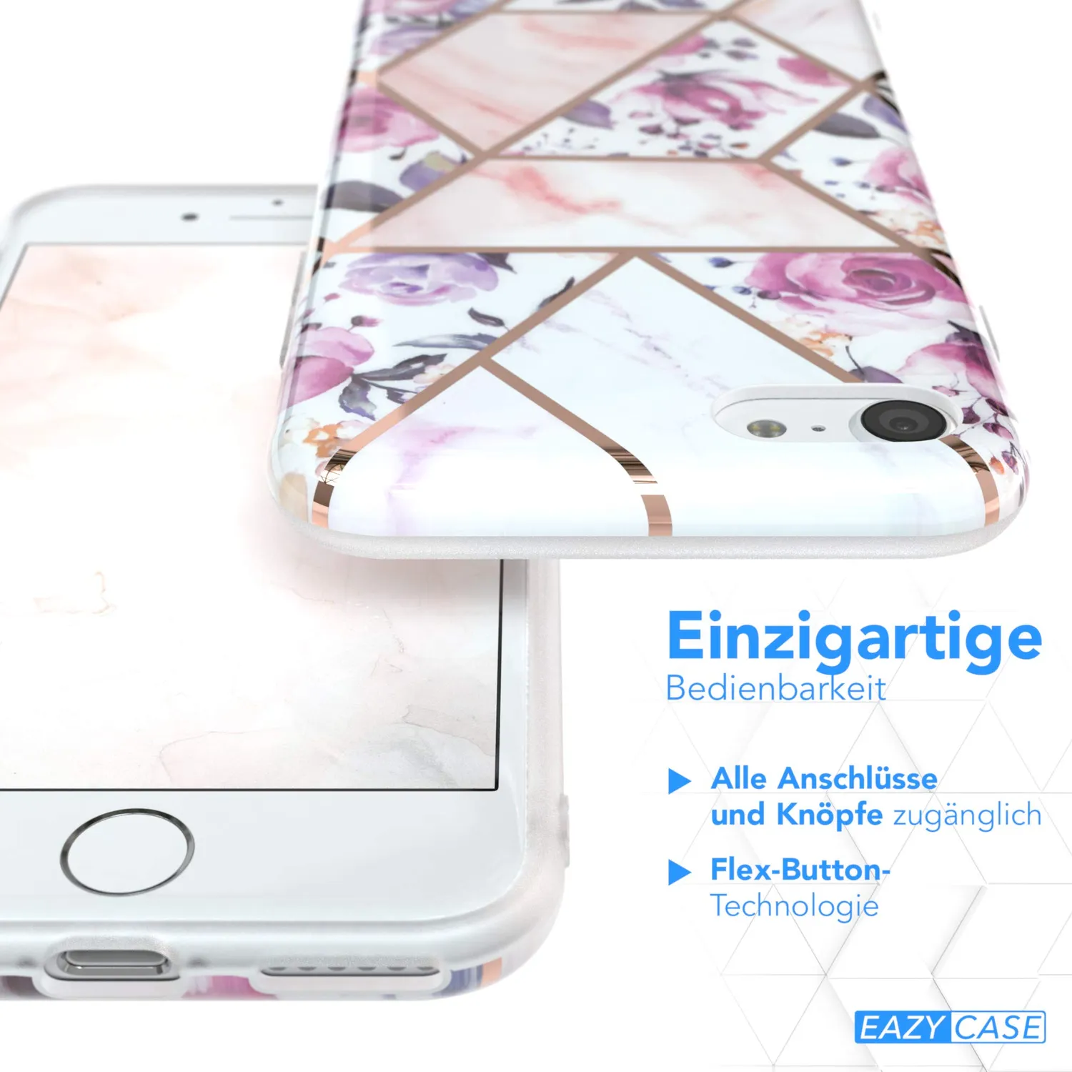 EAZY CASE iPhone SE 2022 Silikonhülle Blumen Rosé-Gold dünn