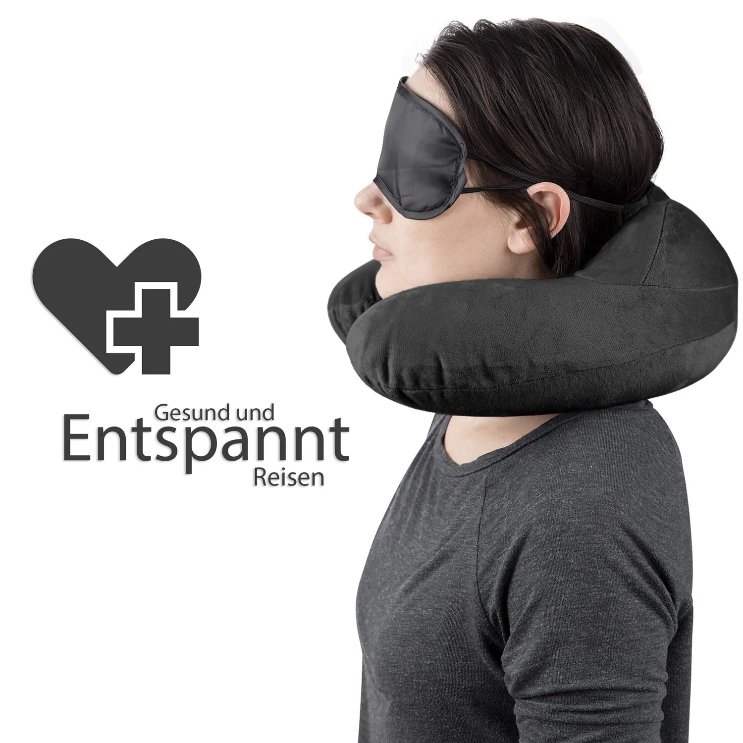 EAZY CASE Nackenkissen aufblasbar Schwarz mit Maske