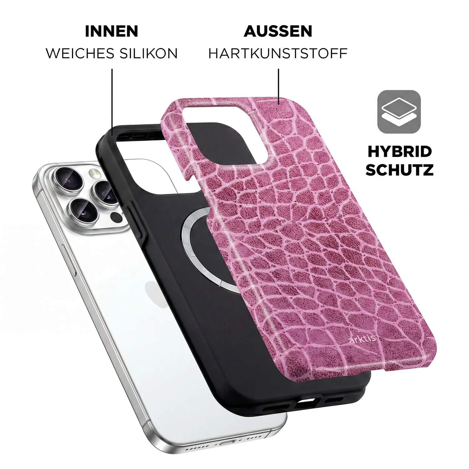 arktis Pink Lizard Hülle für iPhone 14 Pro Max MagSafe