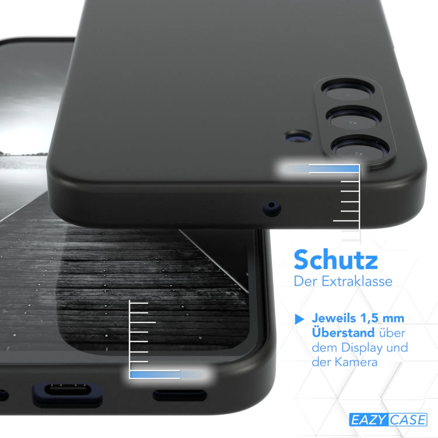 EAZY CASE Galaxy A15 Silikonhülle Schwarz Matt mit Kameraschutz