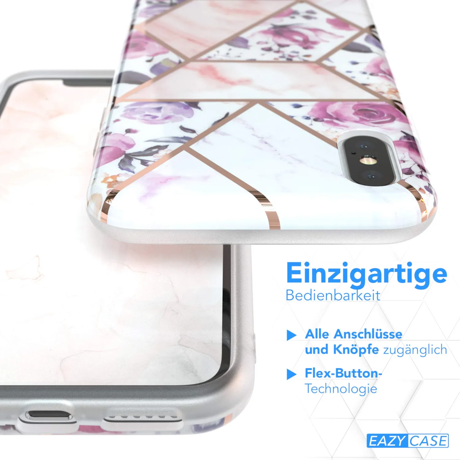EAZY CASE iPhone X/XS Silikonhülle Blumen Rosé-Gold
