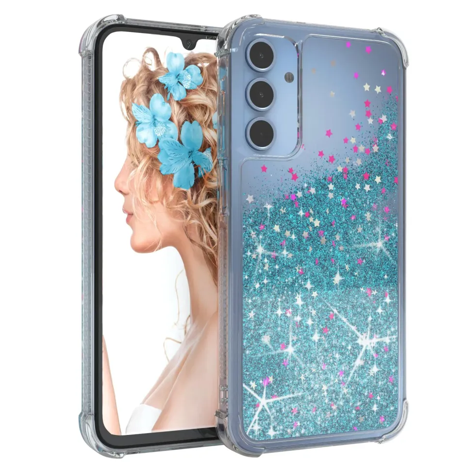 EAZY CASE Galaxy A15 Glitzerhülle Blau mit Bumper