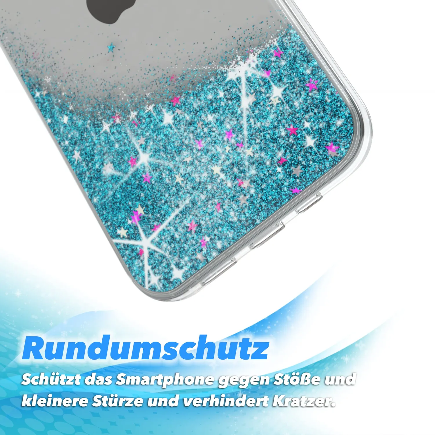EAZY CASE iPhone 13 Pro Max Glitzerhülle Blau transparent
