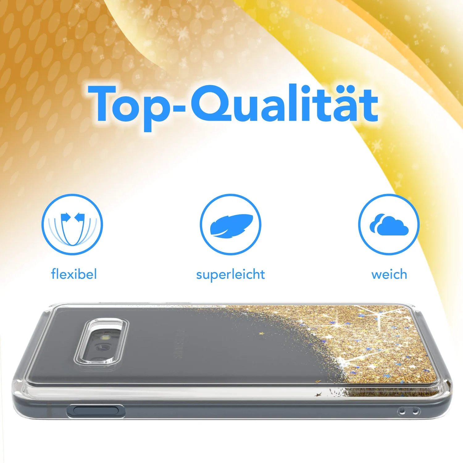 EAZY CASE Liquid Galaxy S10e Handyhülle Gold Glitzer