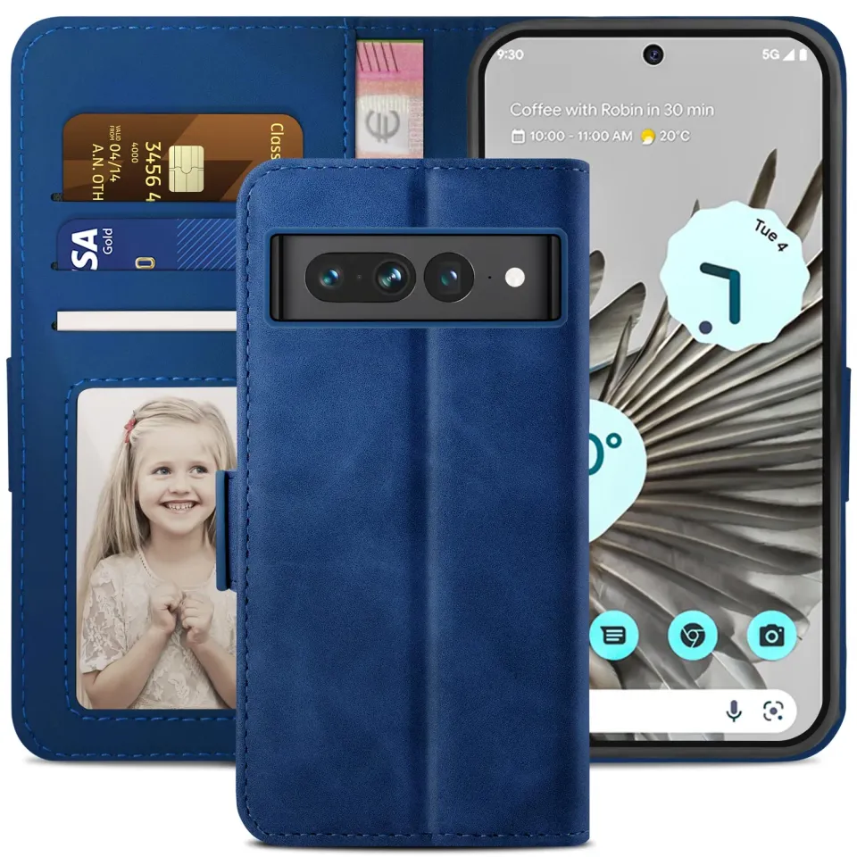 YATWIN Google Pixel 7 Pro Klapphülle Leder Blau Kartenfach
