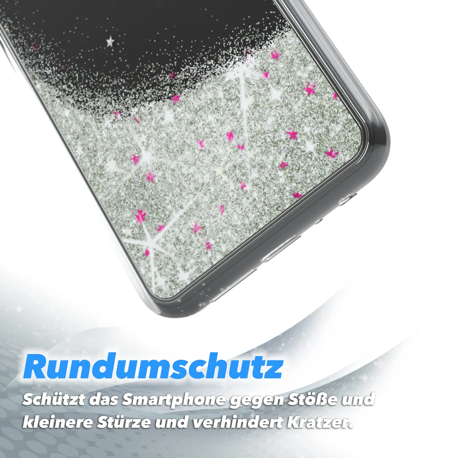EAZY CASE Galaxy A22 5G Glitzer Handyhülle Liquid-Silber