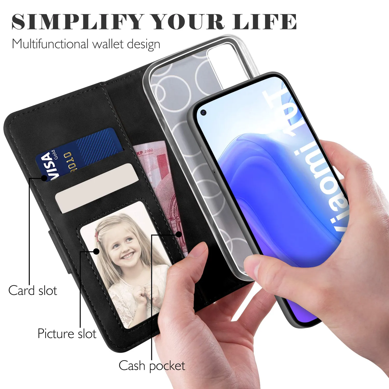 YATWIN Xiaomi Mi 10T / 10T Pro Klapphülle Schwarz RFID