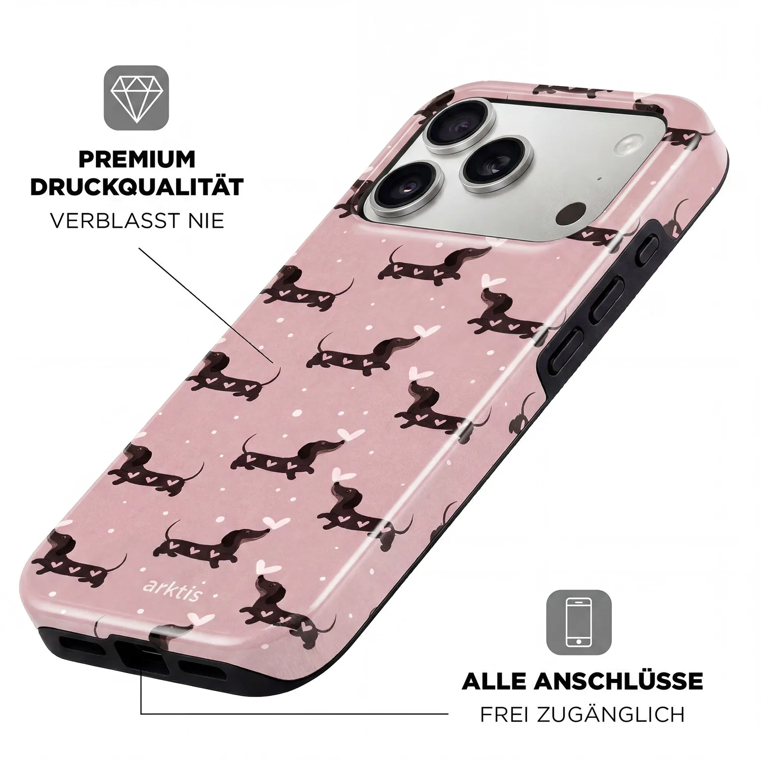 arktis Dackel Love iPhone 16 Pro Hülle MagSafe stoßfest