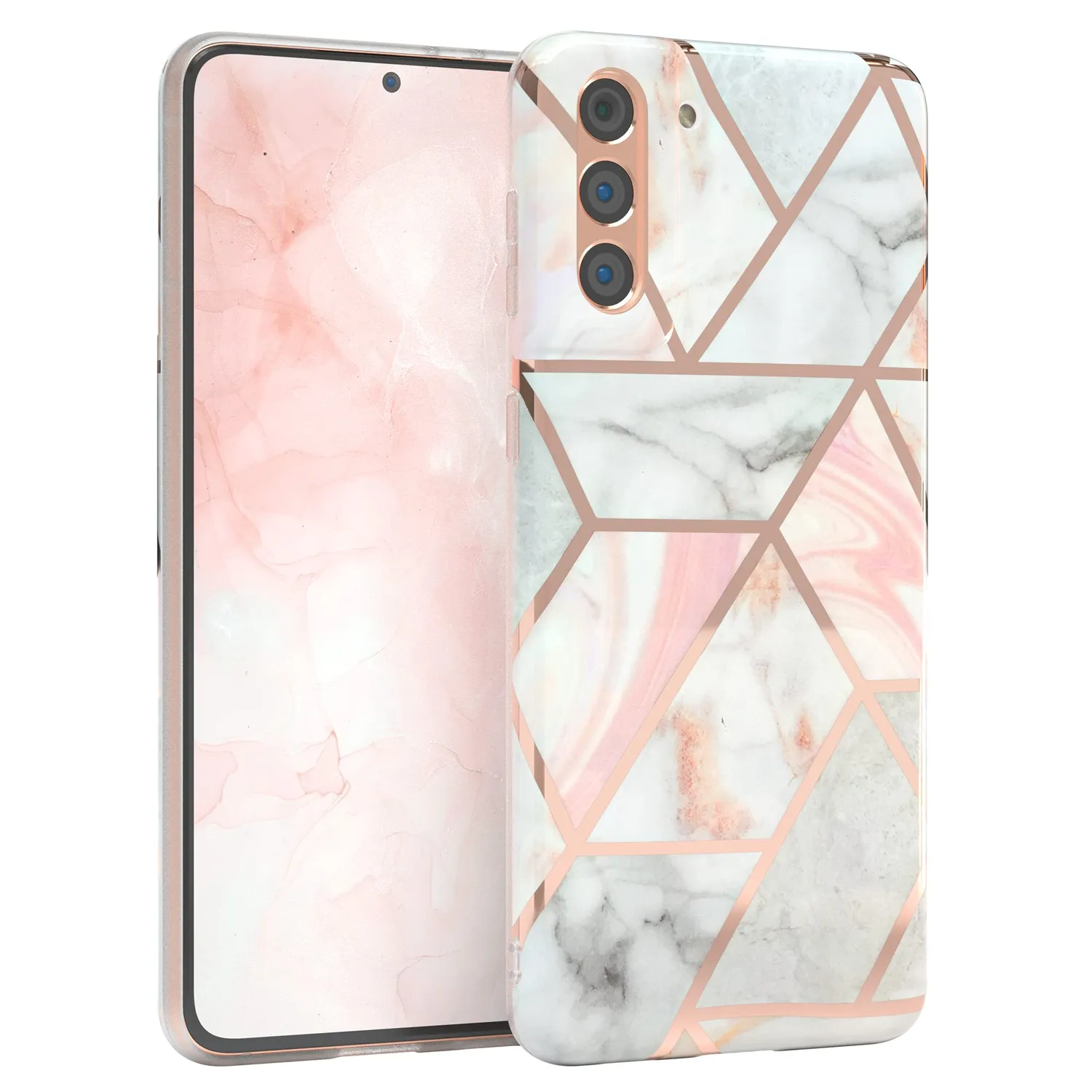 EAZY CASE Samsung Galaxy S21 Plus 5G Silikonhülle Blumen rosé-gold