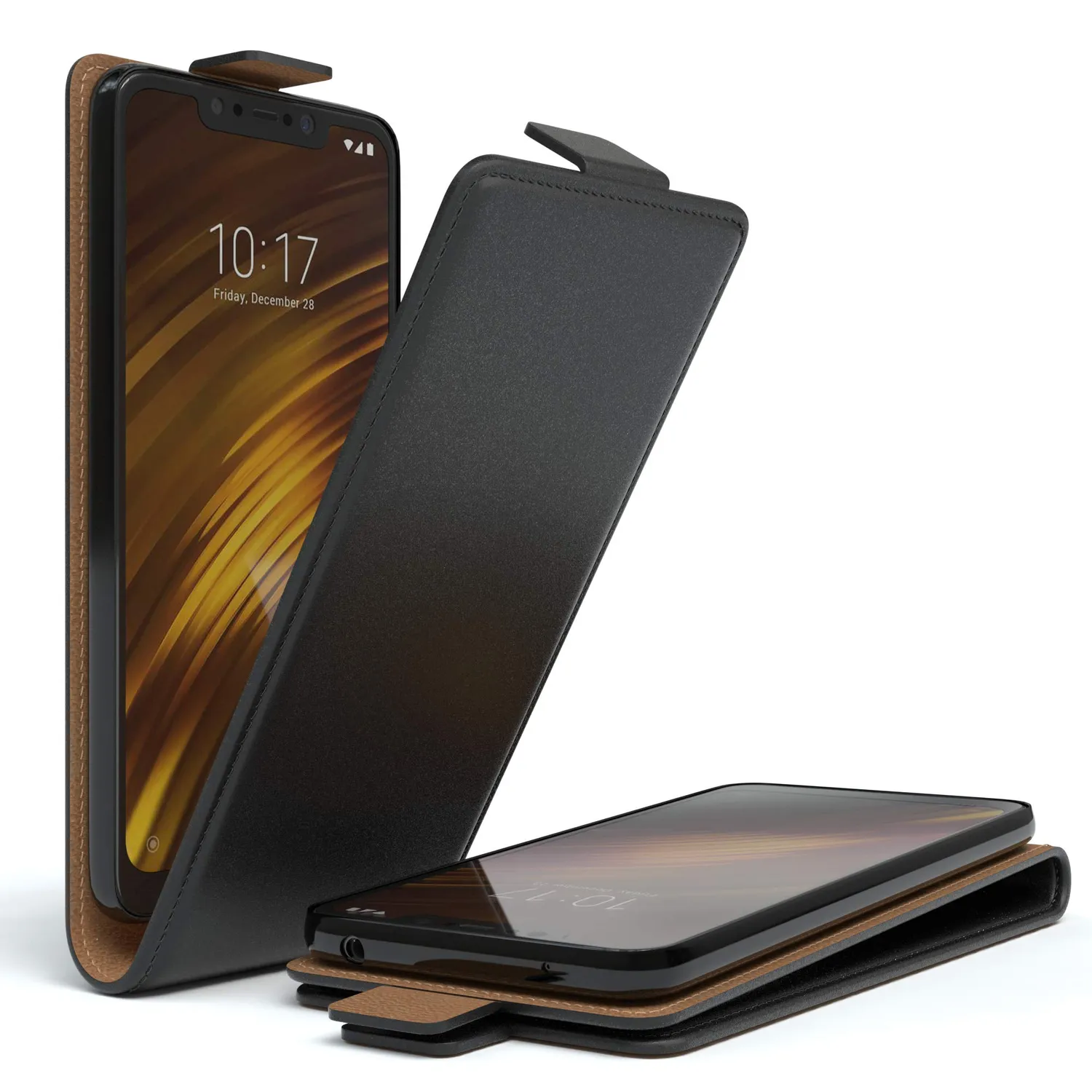 EAZY CASE Pocophone F1 Klapphülle Schwarz Kunstleder