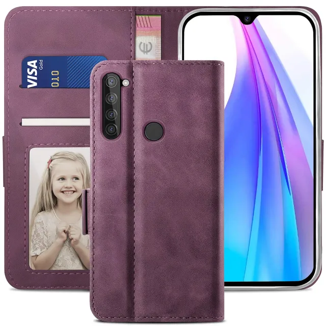 YATWIN Redmi Note 8T Klapphülle Leder Weinrot Kartenfach