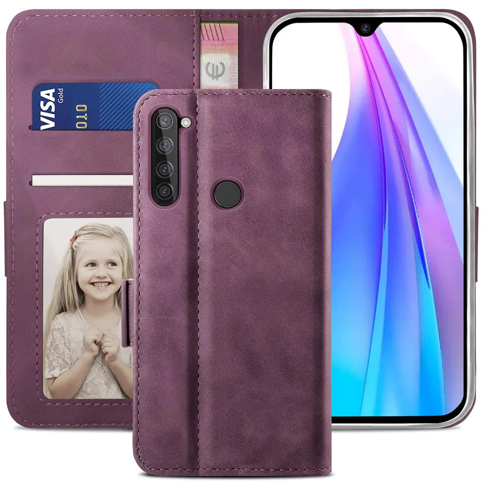YATWIN Redmi Note 8T Klapphülle Leder Weinrot Kartenfach