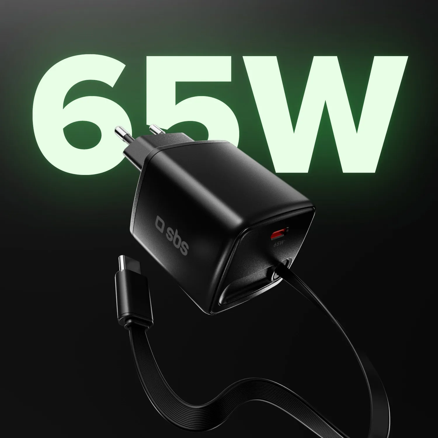 SBS 65W GaN USB-C Ladegerät mit Retractable-Kabel