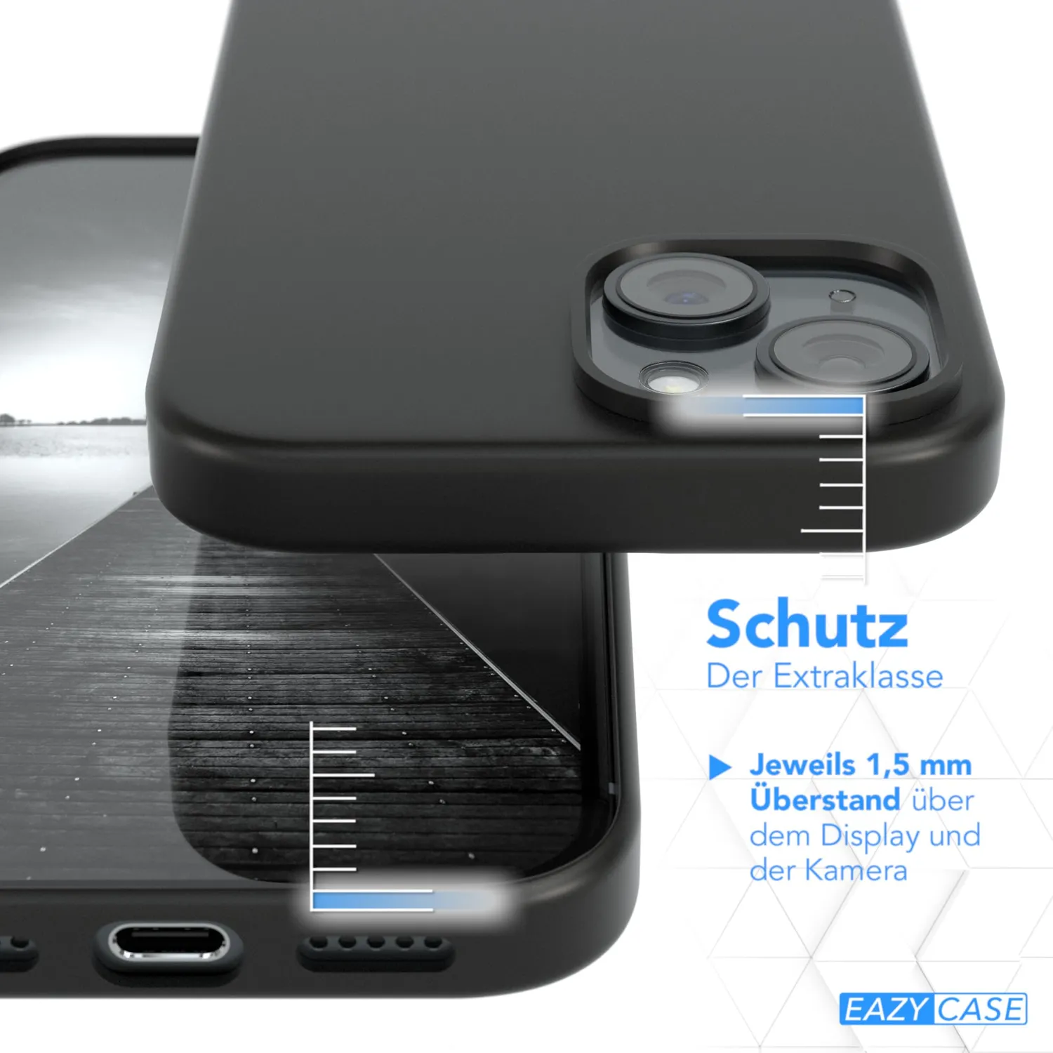 EAZY CASE iPhone 15 Silikonhülle Schwarz Matt 0,8 mm