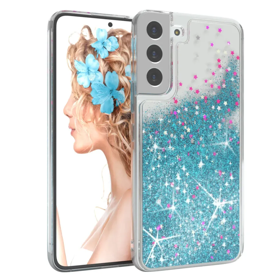 EAZY CASE Galaxy S22 Plus Glitzerhülle Blau Transparent