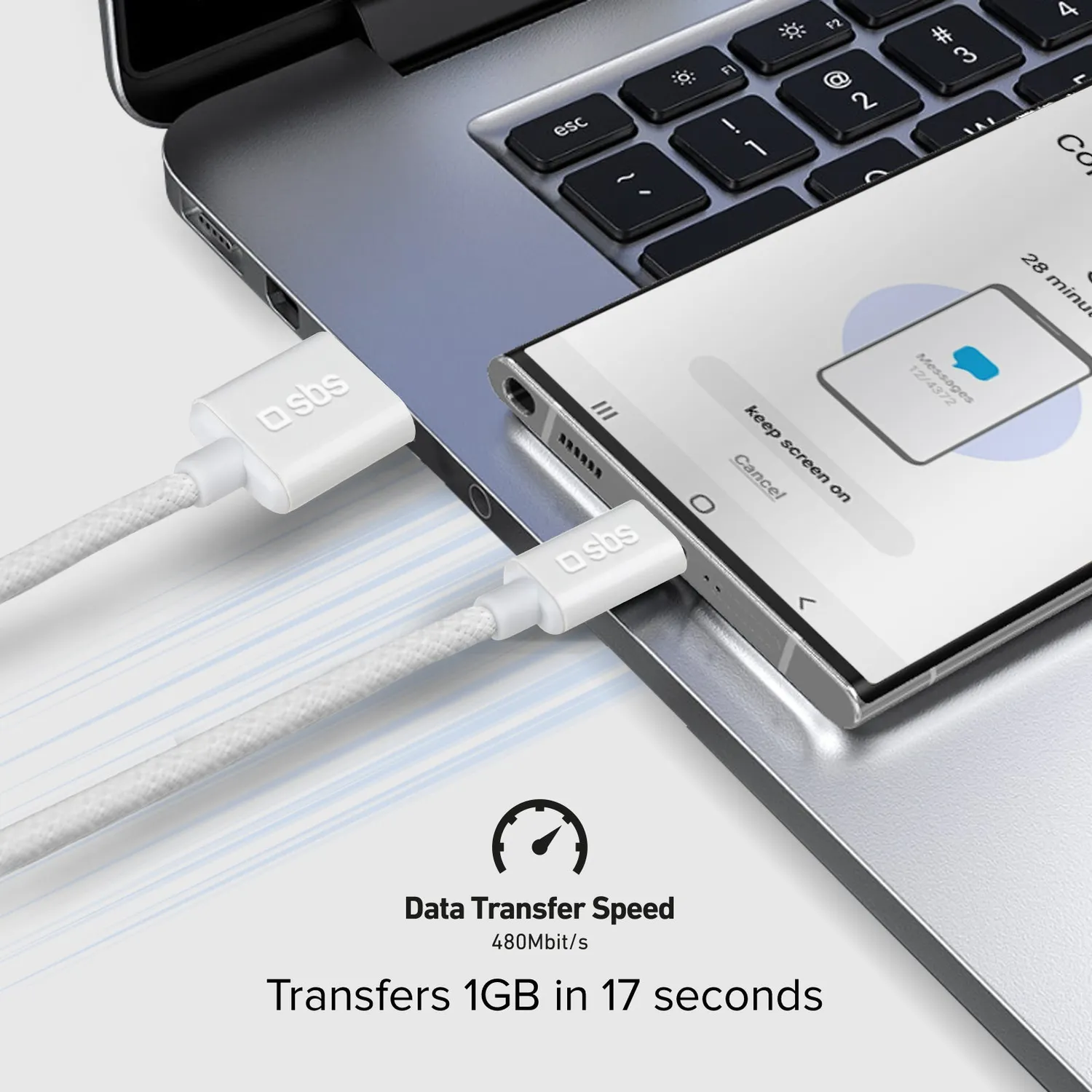 SBS USB-A USB-C Gewebekabel 1,5m Klettband schwarz