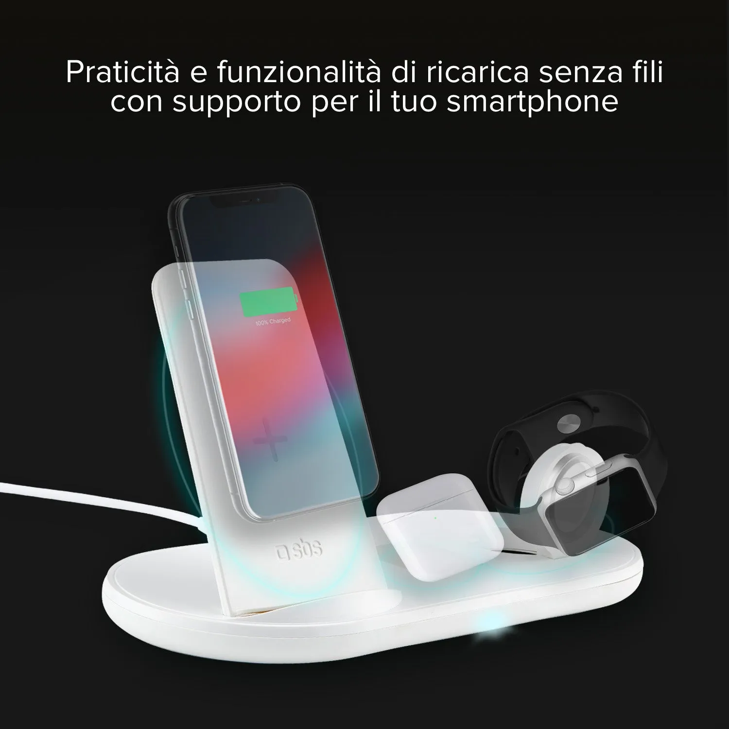 SBS Qi Wireless 3 in 1 Ladestation Apple schwarz