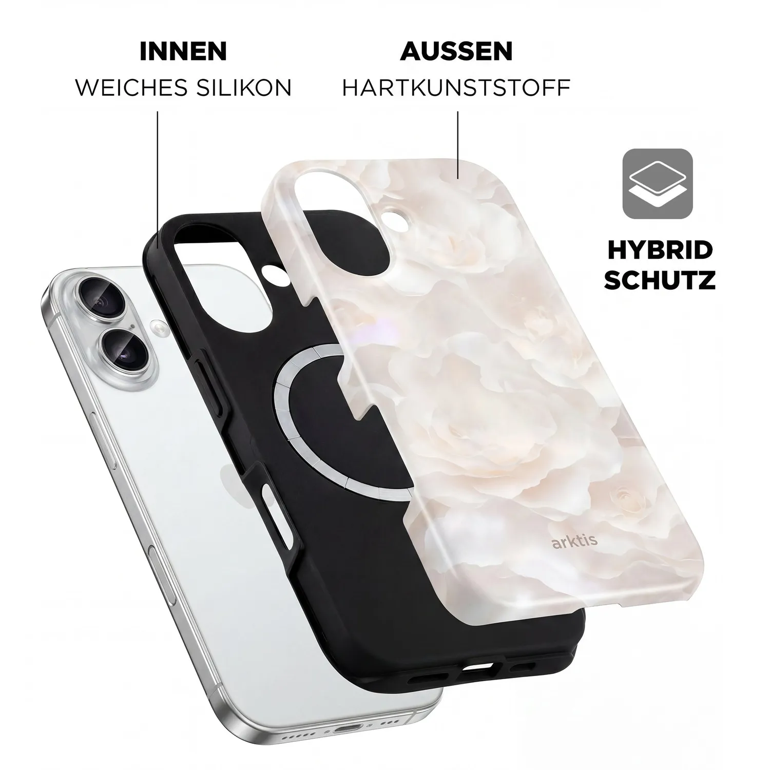 arktis iPhone 16 Hülle Marble Flower mit MagSafe