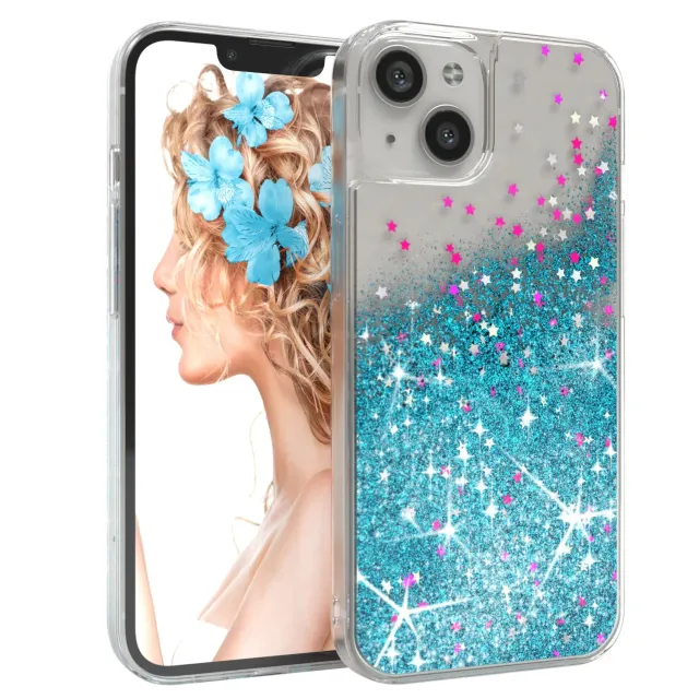 EAZY CASE iPhone 13 Glitzerhülle Liquid Blau Transparent