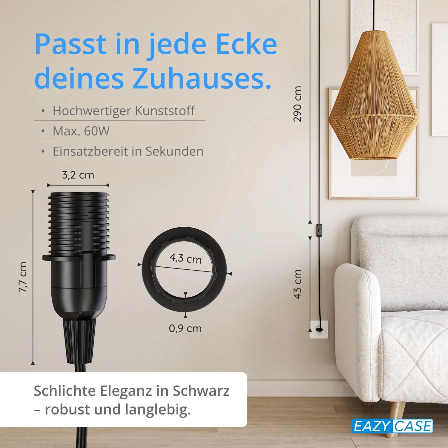 EAZY CASE E14 Lampenfassung mit Kabel Schwarz 3,5 m