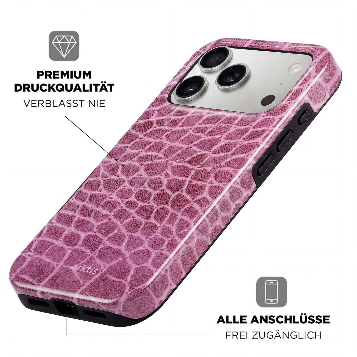 arktis iPhone 16 Hülle Pink Lizard MagSafe Handyhülle