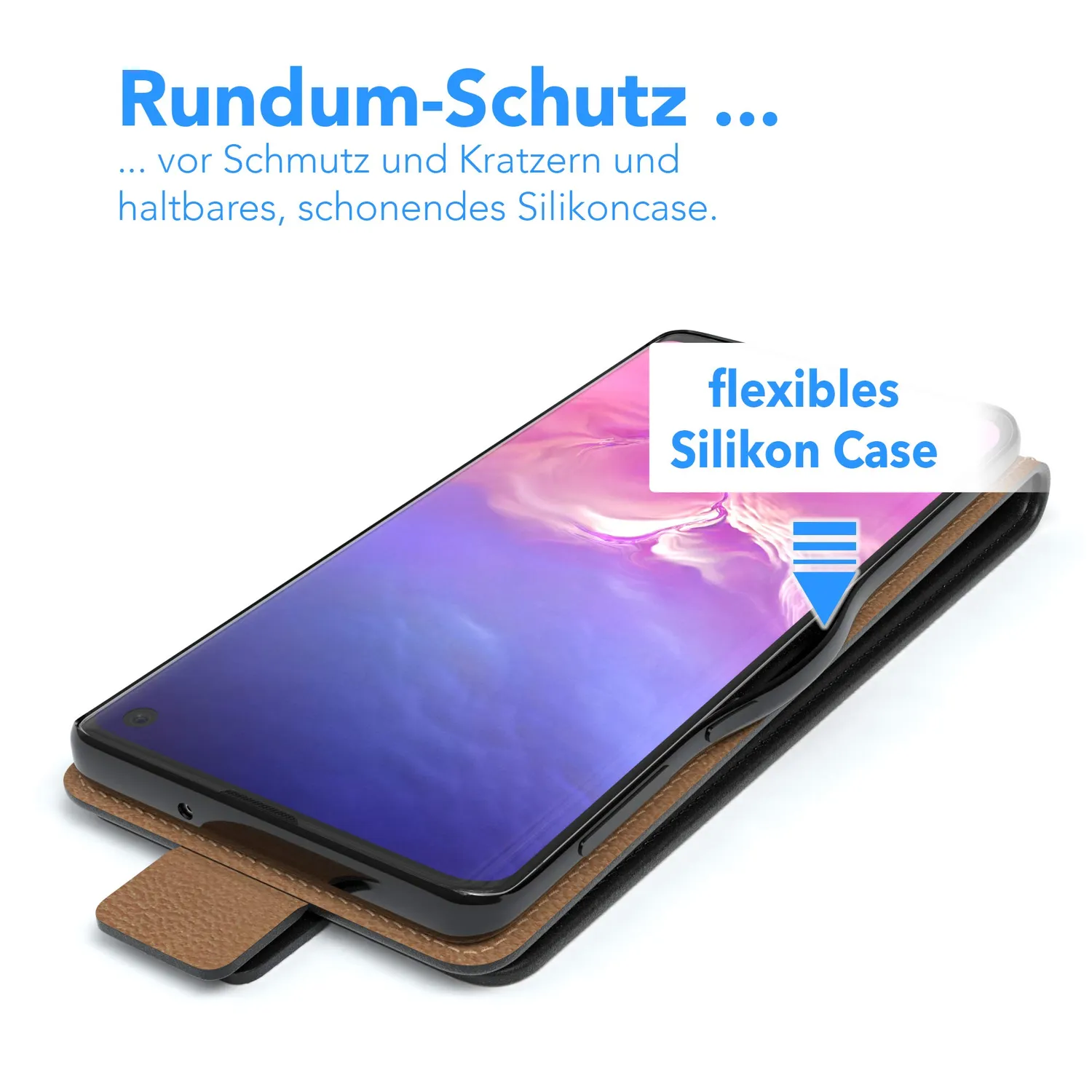 EAZY CASE Galaxy S10 Klapphülle Schwarz Kunstleder