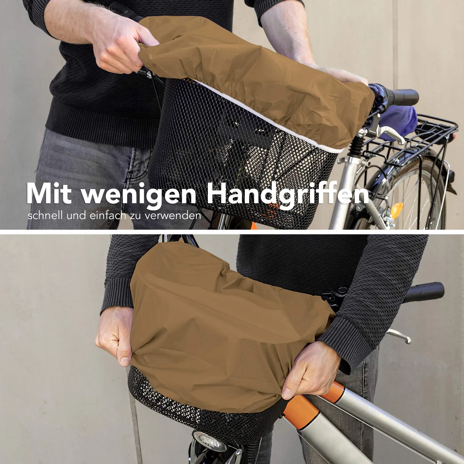 EAZY CASE Fahrradkorb Regenschutz Braun wasserabweisend