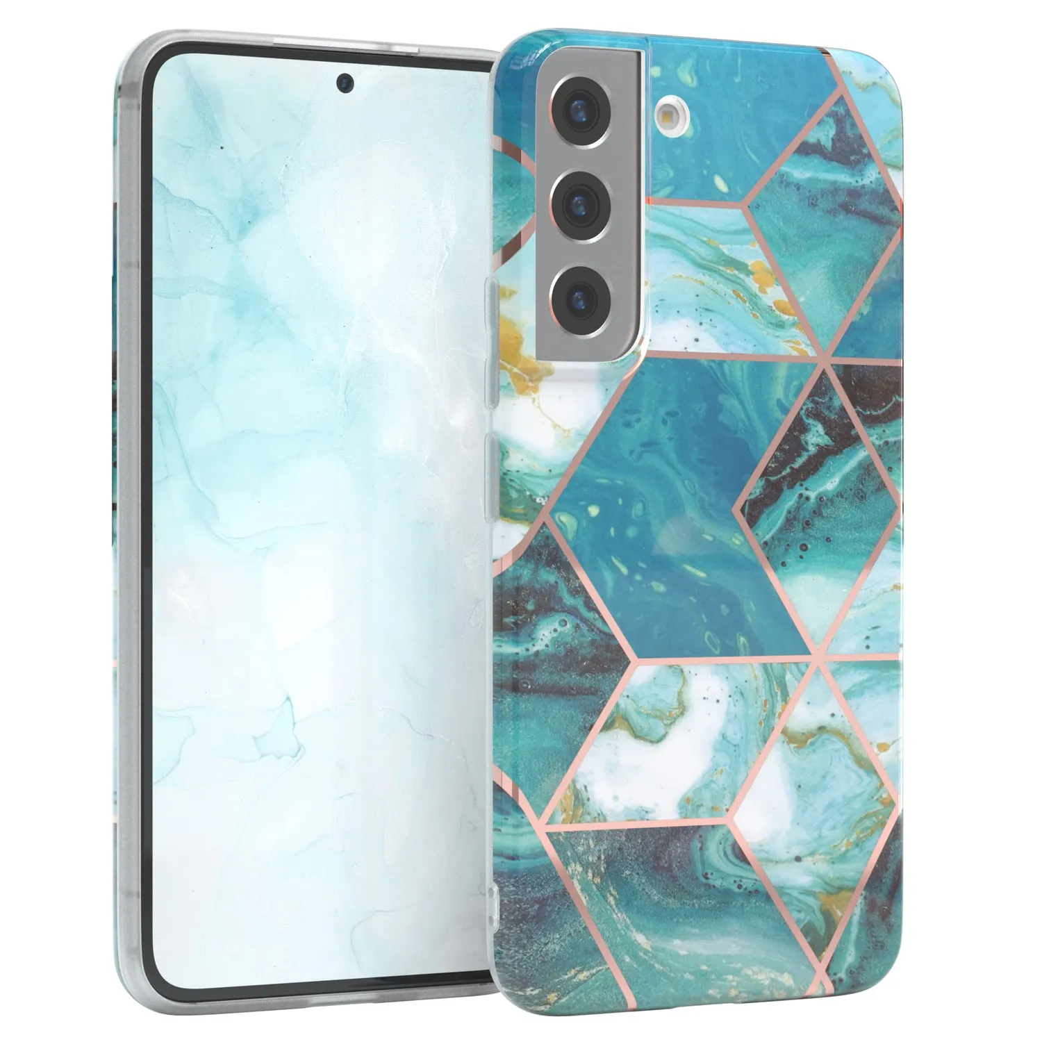 EAZY CASE Geometrie Galaxy S22 5G Silikonhülle Rosa Braun