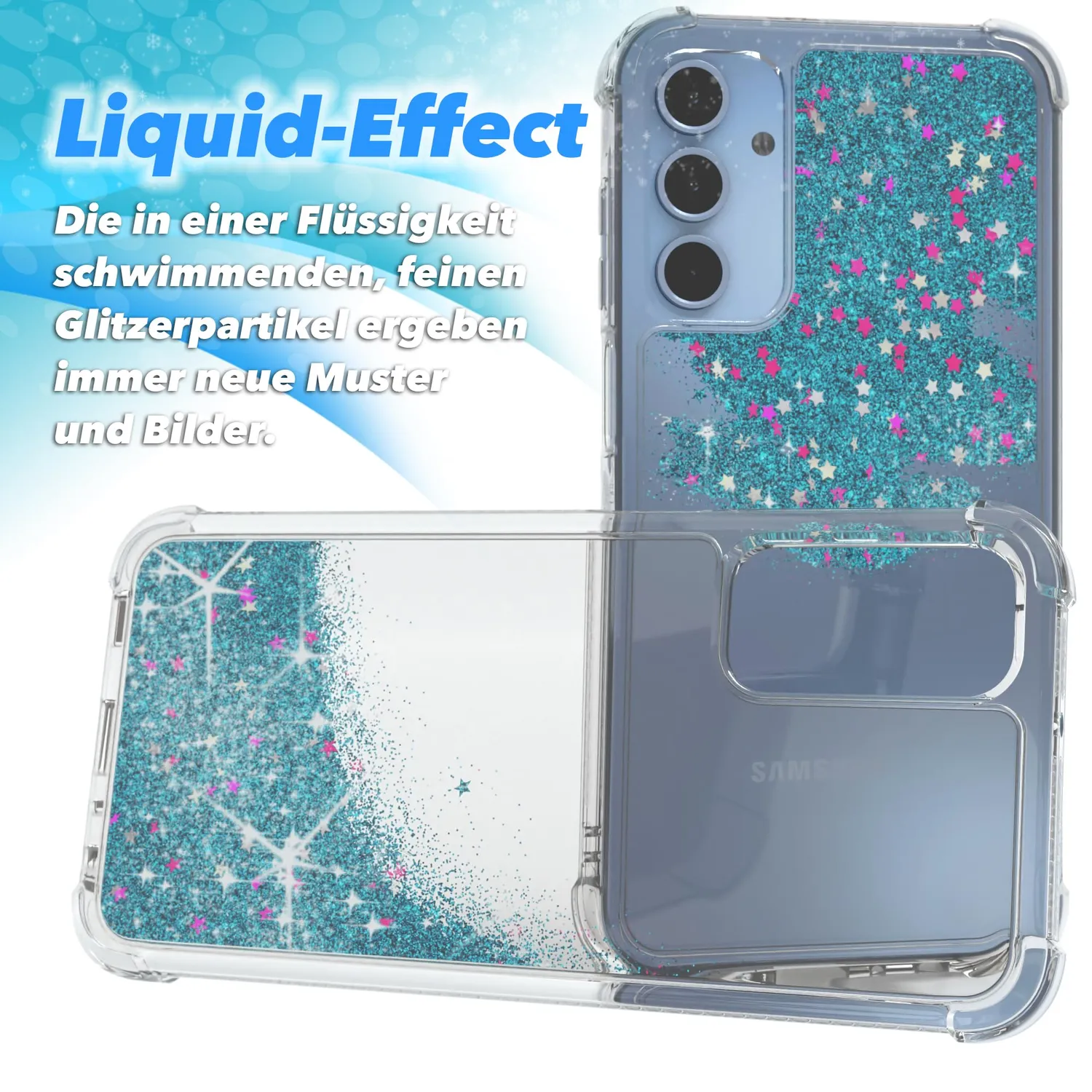 EAZY CASE Galaxy A15 Glitzerhülle Blau mit Bumper
