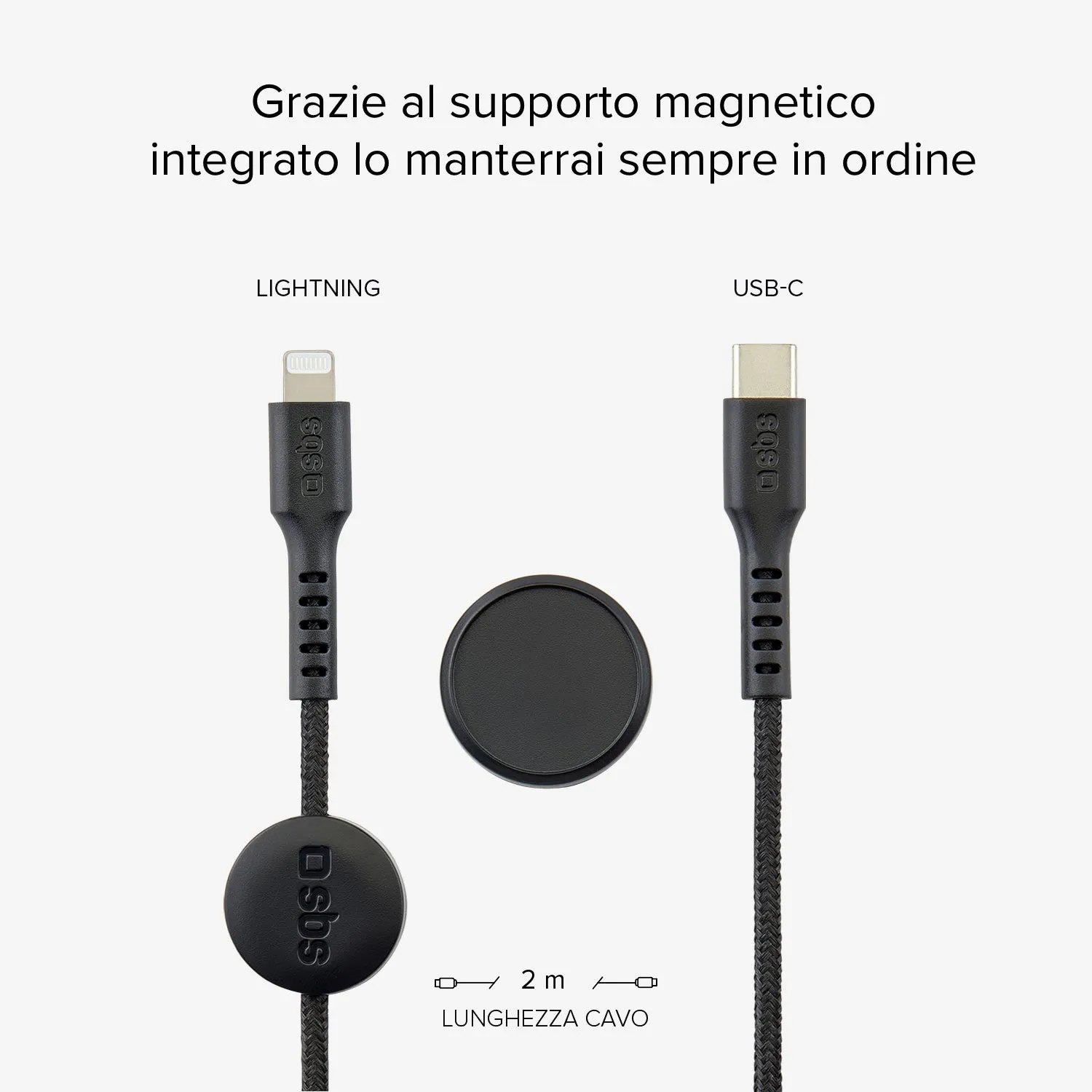 SBS Lightning USB-C Ladekabel 2m Magnet MFi
