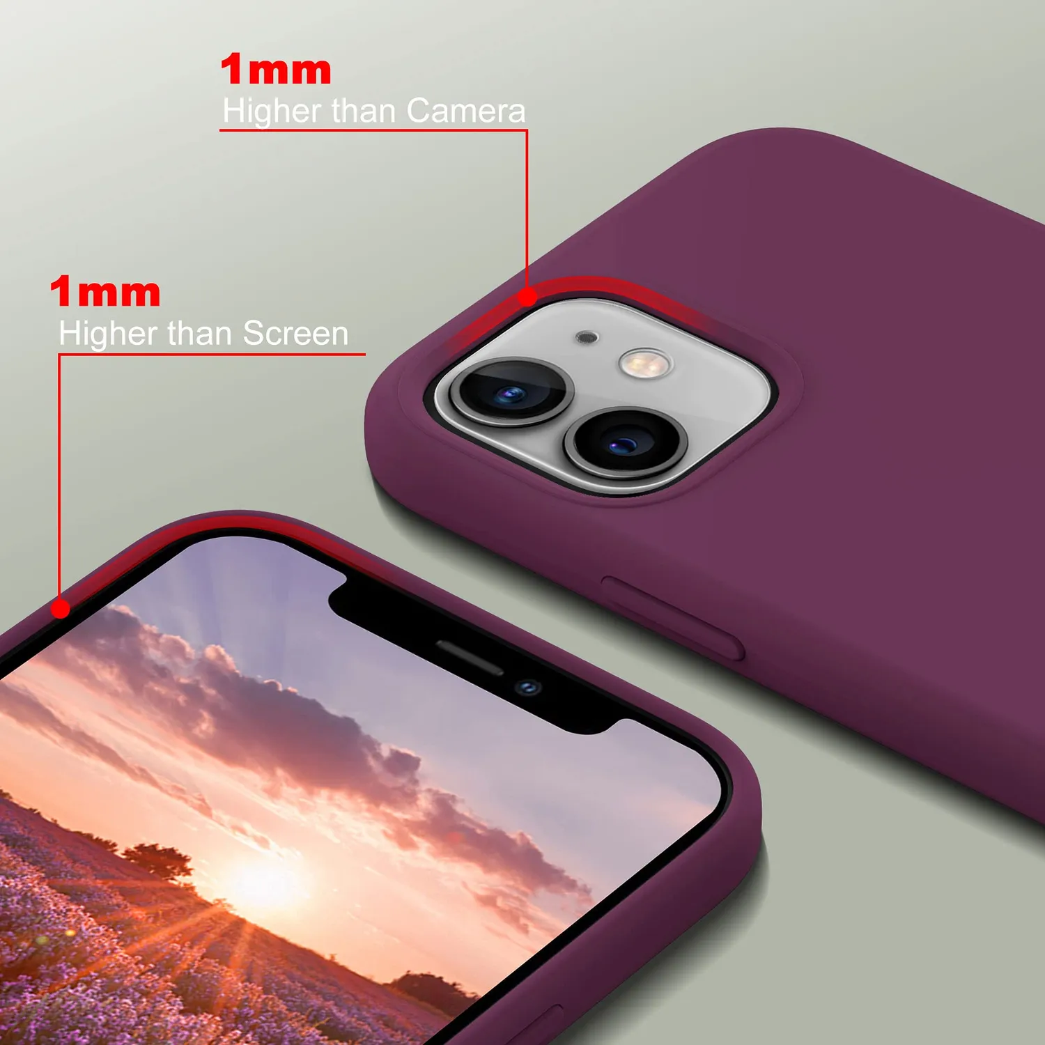 YATWIN iPhone 12 Mini Silikonhülle Weinrot Mikrofaser Glas