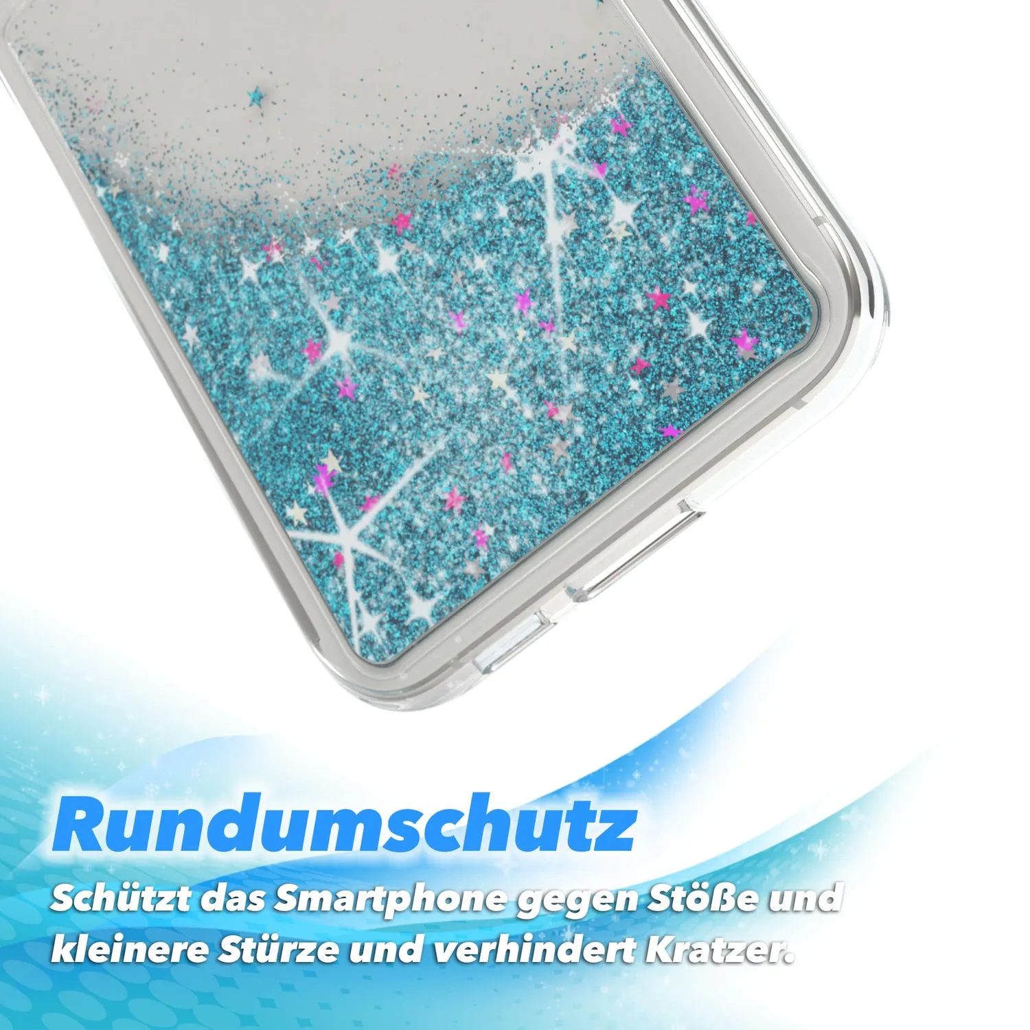 EAZY CASE Galaxy S23 Plus Glitzerhülle Blau Liquid