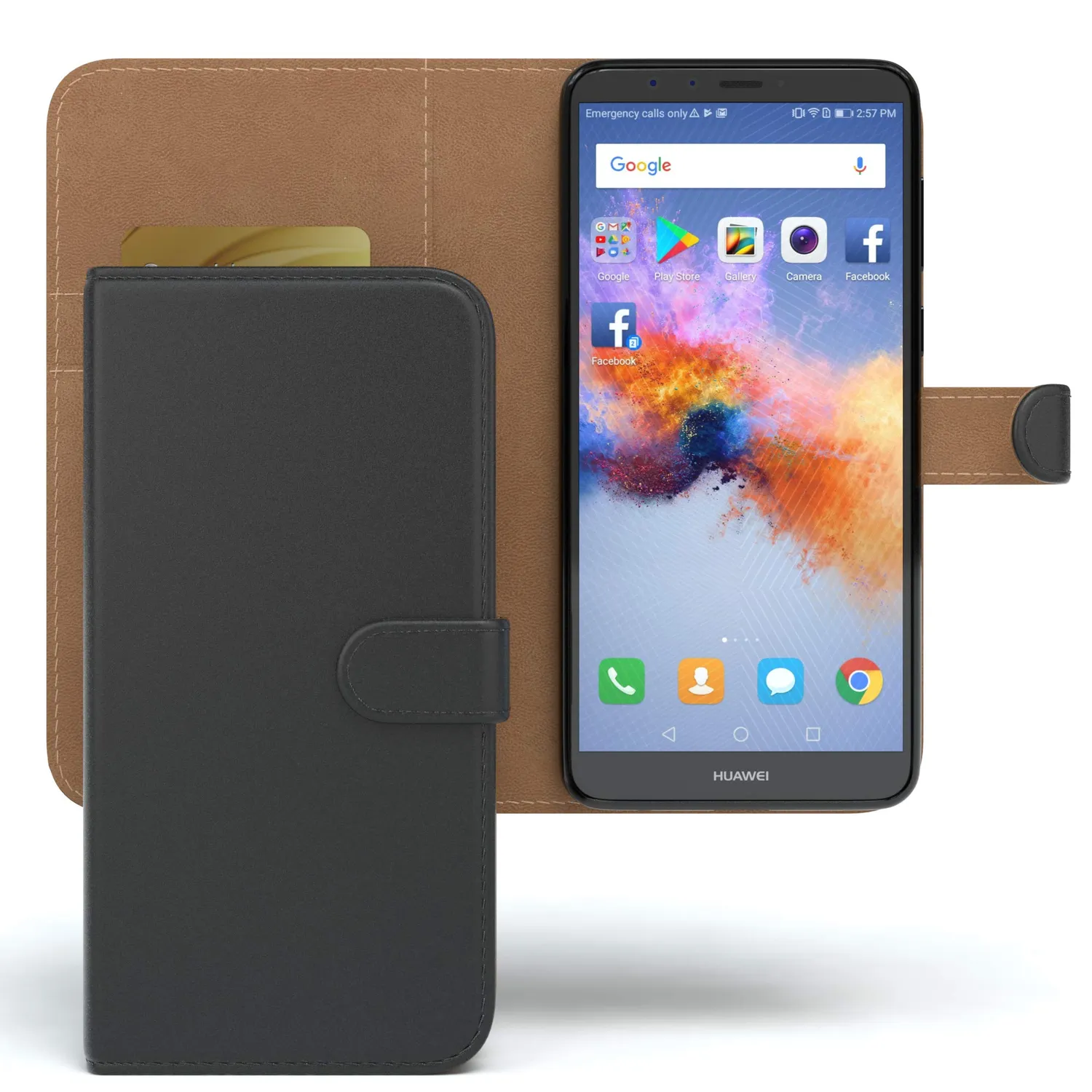 EAZY CASE Huawei Y9 2018 Klapphülle schwarz mit Kartenfach