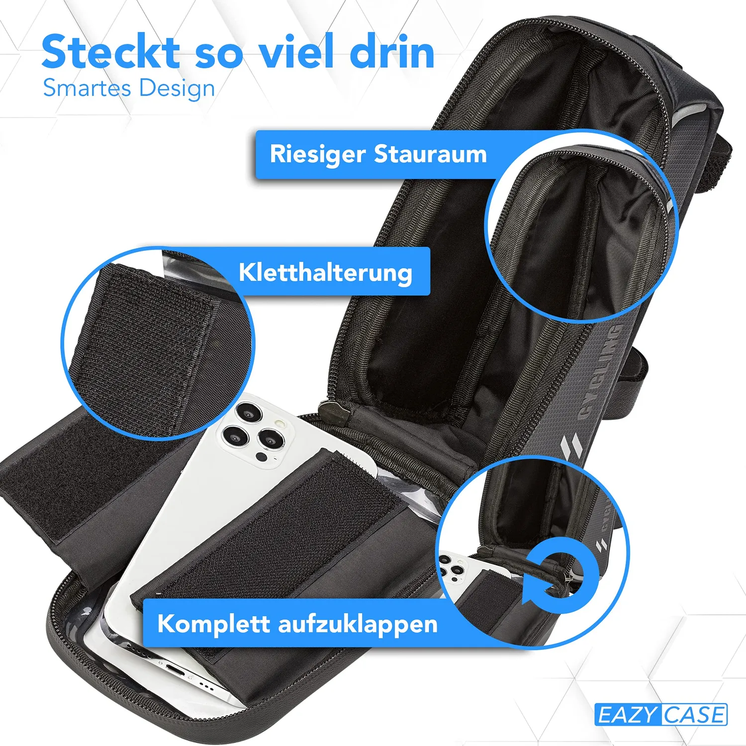 EAZY CASE Fahrrad Rahmentasche wasserfest Touchscreen 6,4 Zoll