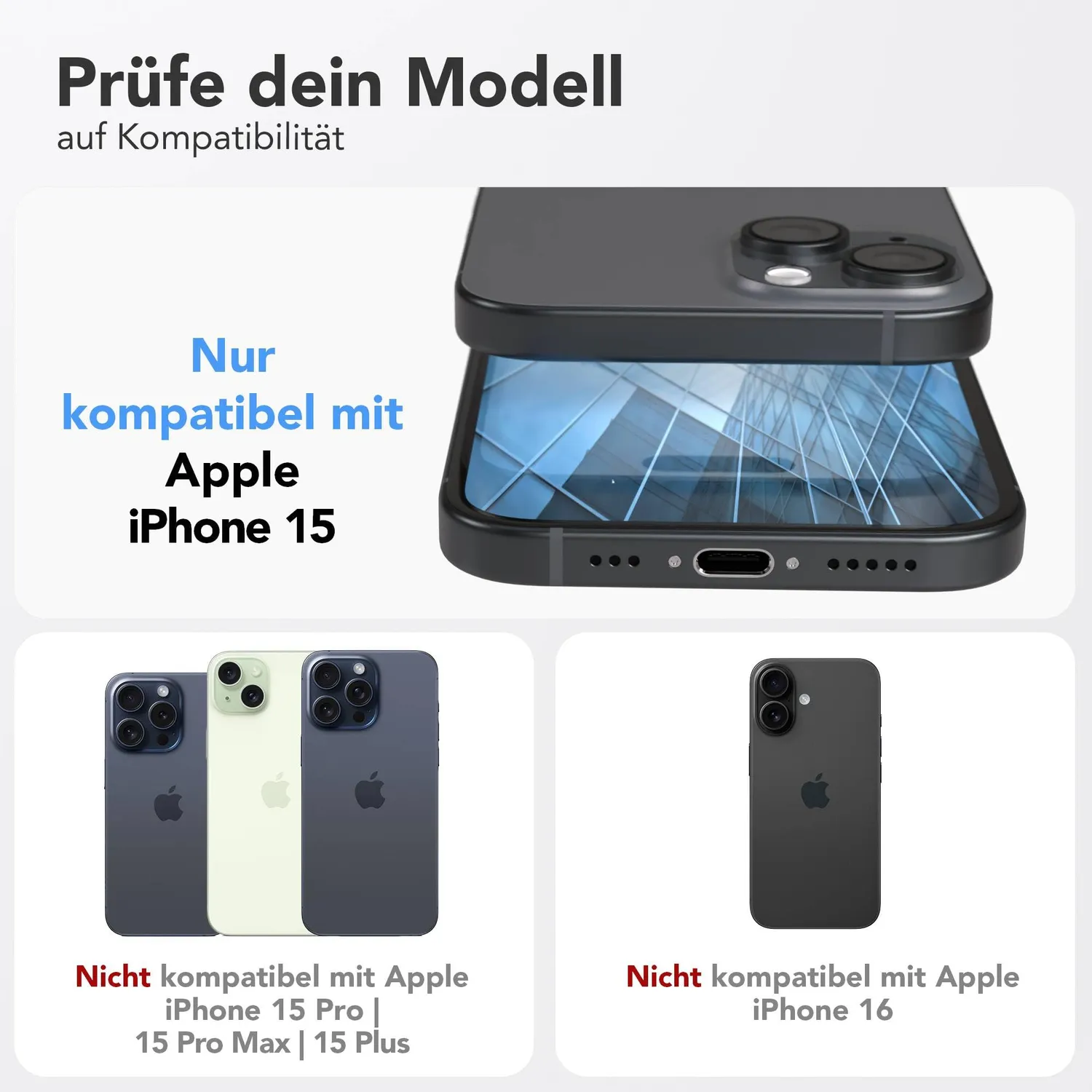 EAZY CASE iPhone 15 Panzerglas Transparent 2 Stück 9H