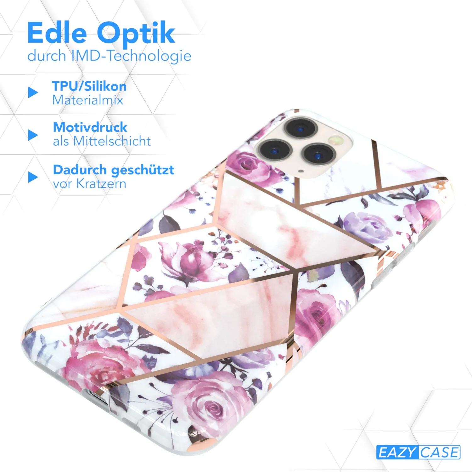 EAZY CASE iPhone 11 Pro Silikonhülle Blumen Rosé-Gold slim