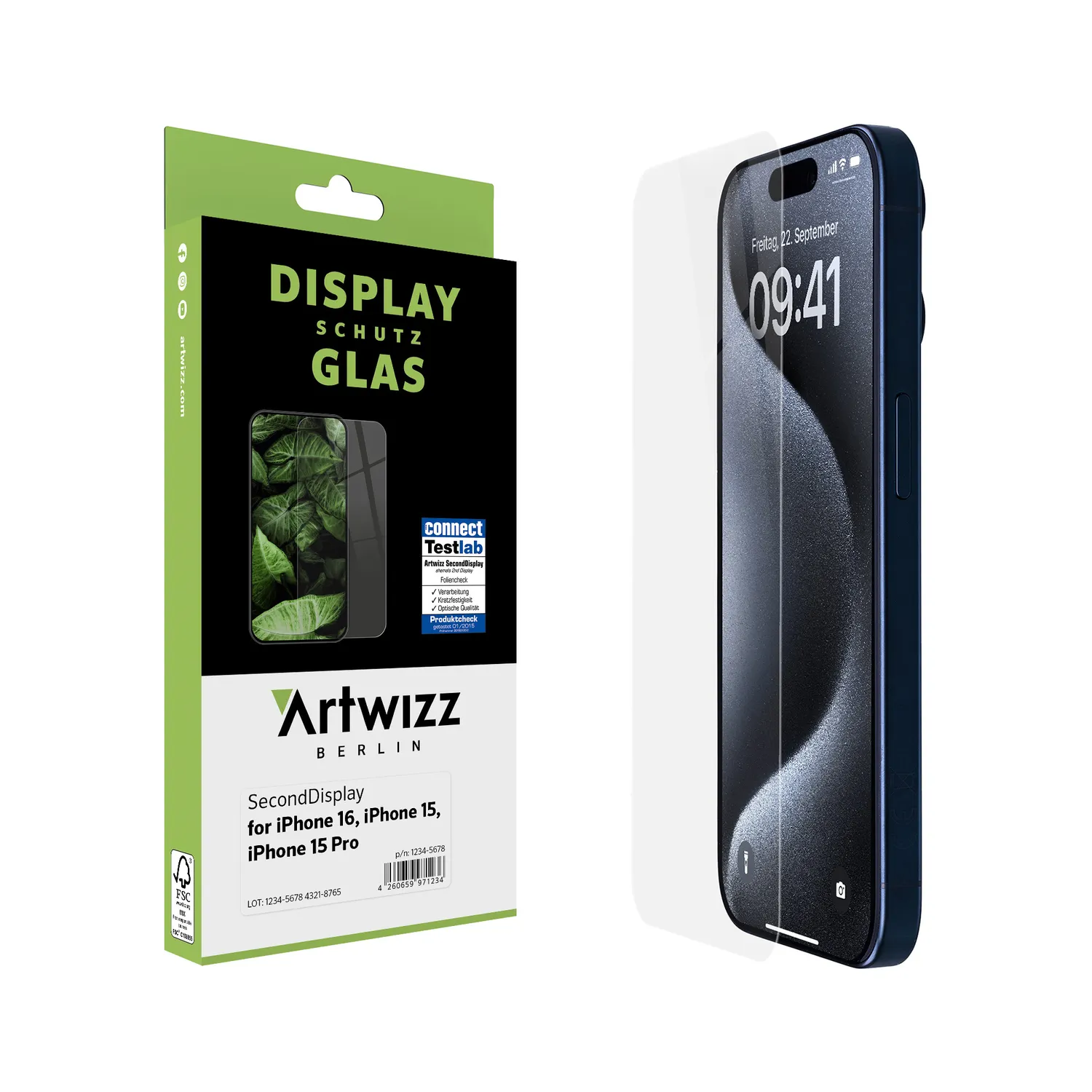 Artwizz SecondDisplay iPhone 16/15 Schutzglas 3er klar