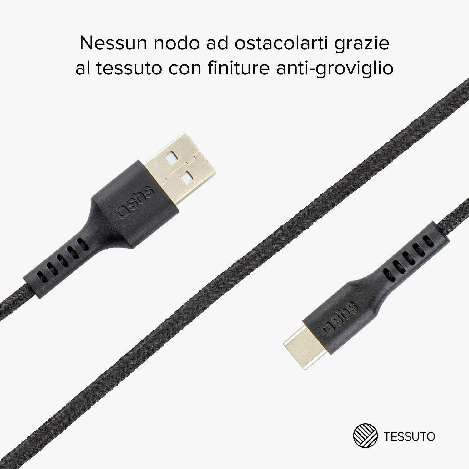 SBS USB-C Ladekabel 2 m Magnet-Halter Geflecht Daten
