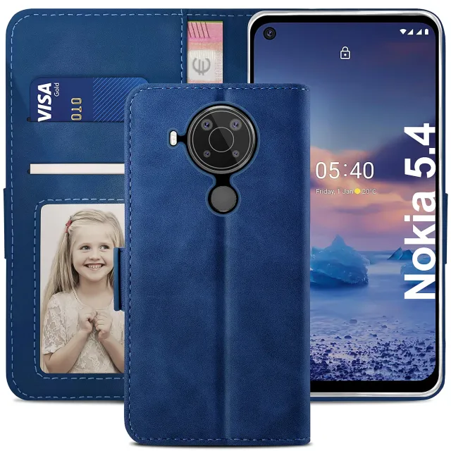 YATWIN Nokia 5.4 Klapphülle Blau Leder mit Magnet
