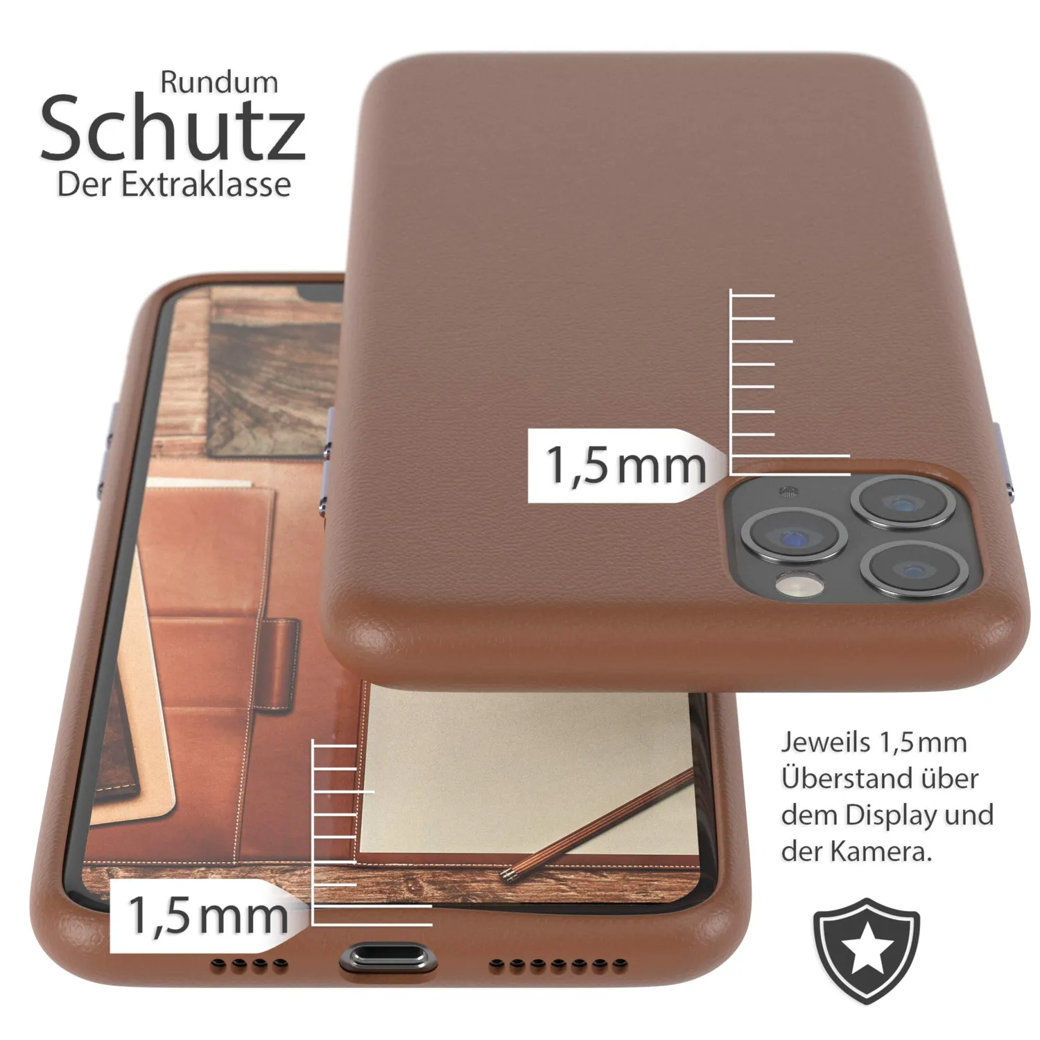 EAZY CASE iPhone 11 Pro Max Kunstlederhülle Braun Kameraschutz