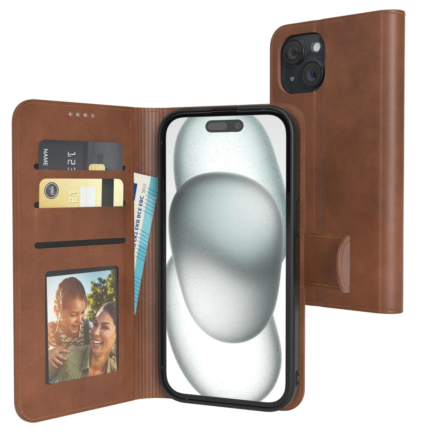 EAZY CASE iPhone 15 Klapphülle braun Kunstleder