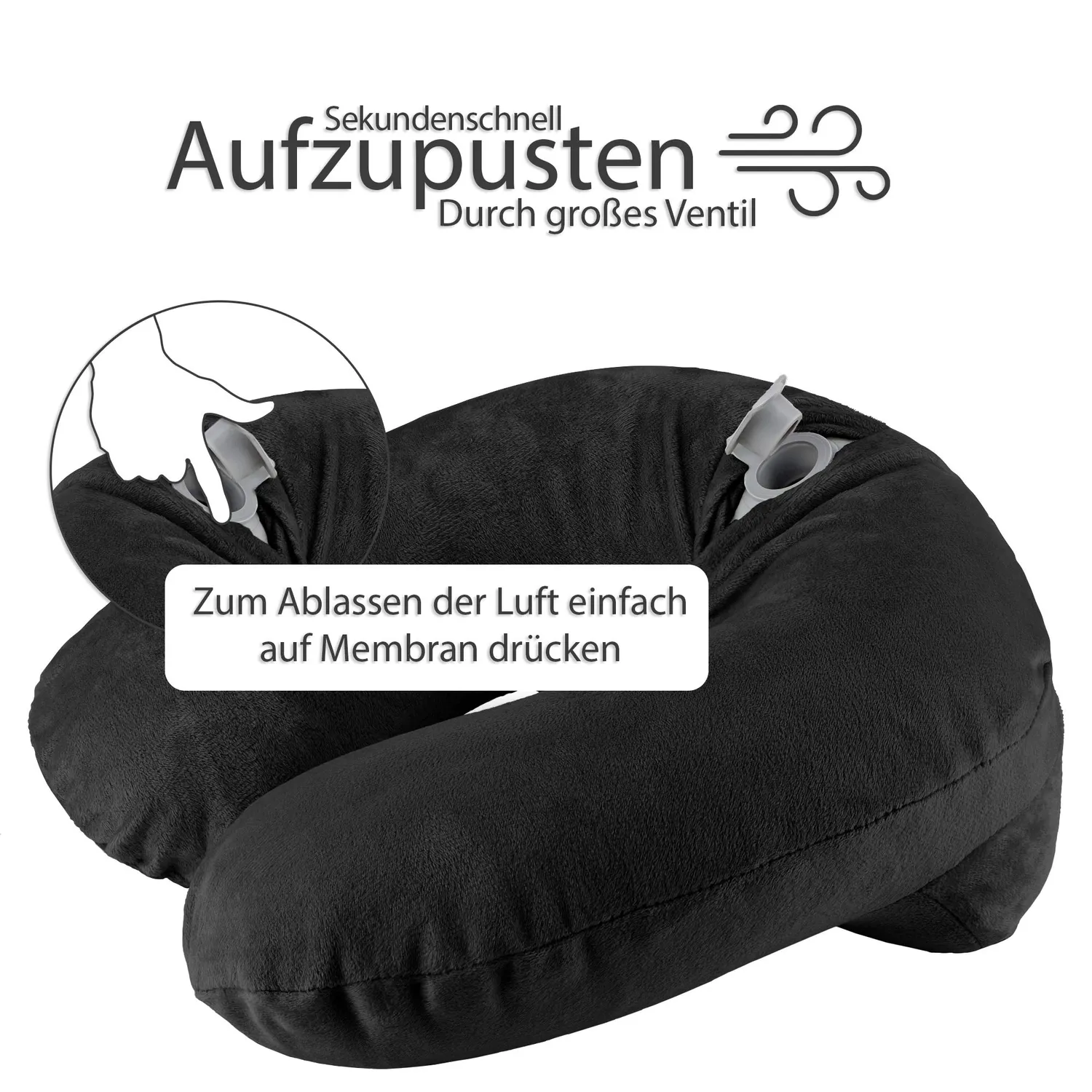EAZY CASE Nackenkissen aufblasbar Schwarz mit Maske