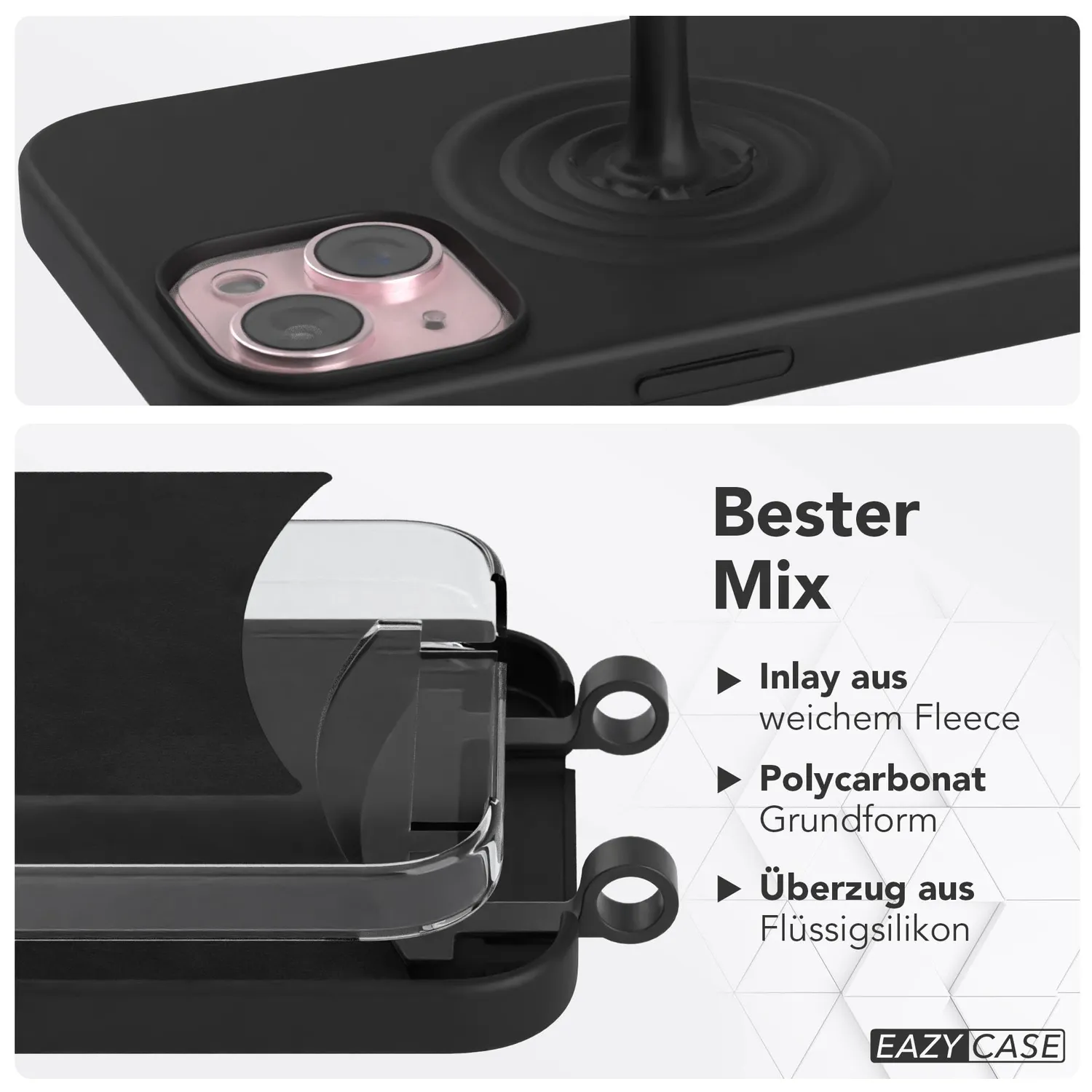 EAZY CASE iPhone 15 Plus Hülle mit Kette Leo Schwarz Braun