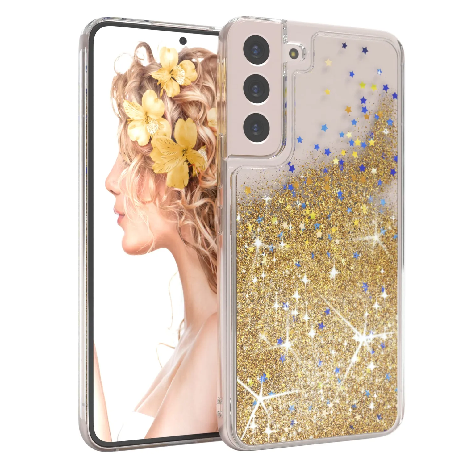 EAZY CASE Galaxy S22 Plus Glitzerhülle Blau Transparent