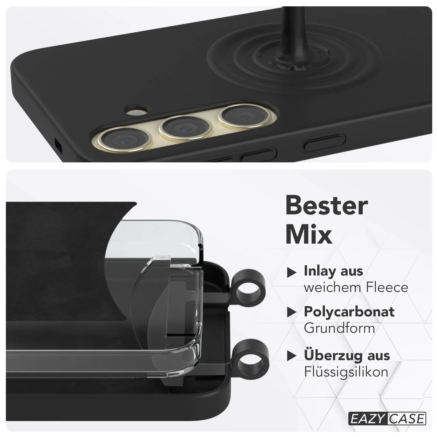 EAZY CASE Galaxy S24 Plus Hülle mit Kette Leo-Schwarz 2in1