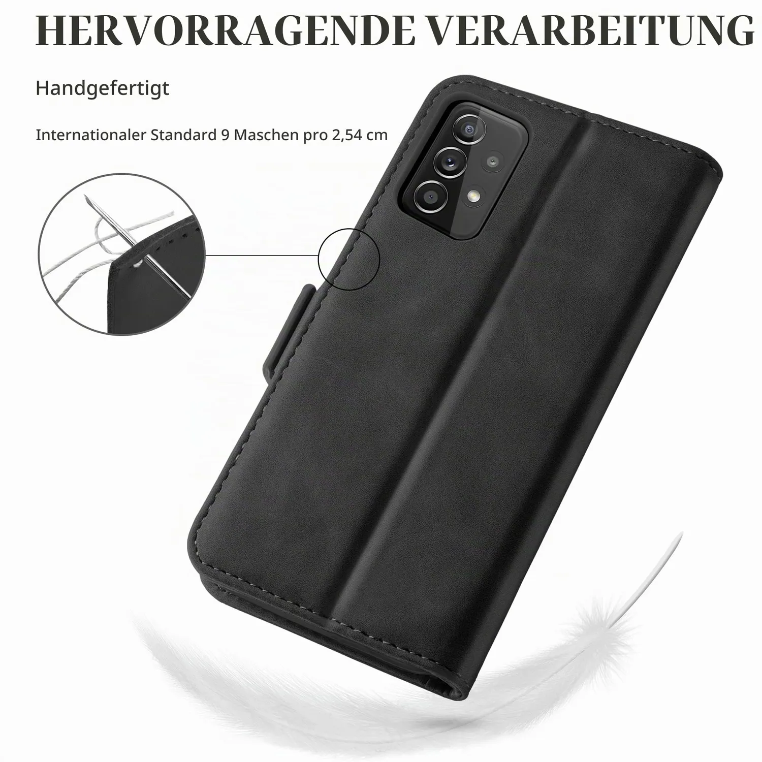 YATWIN Galaxy A53 5G Klapphülle Leder Schwarz RFID