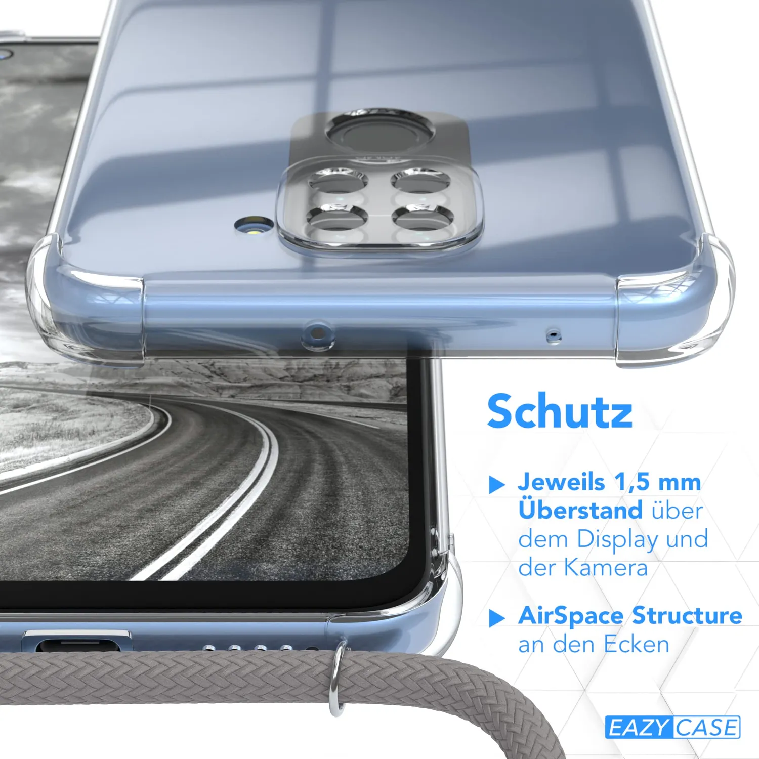 EAZY CASE Redmi Note 9 Handykette Anthrazit mit Band Silikon