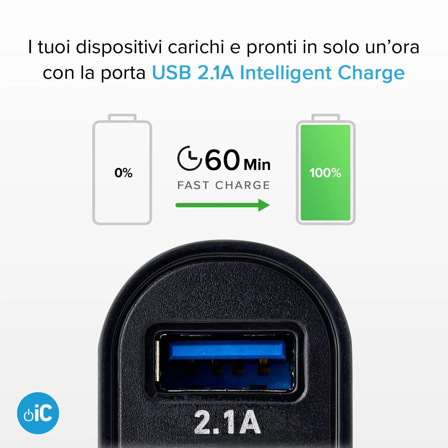 SBS 10W Auto Ladegerät 2xUSB mit USB-C Kabel Schnell
