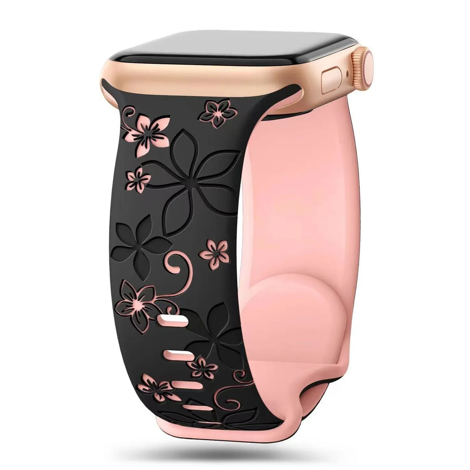 arktisband Bloom Apple Watch Silikonarmband Schwarz-Rosa 38-42mm