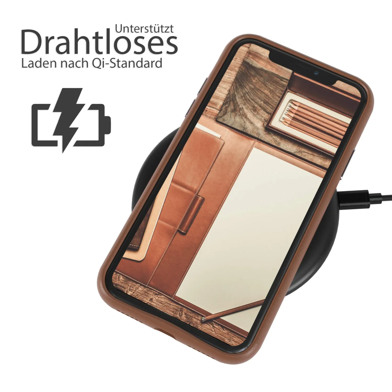 EAZY CASE iPhone 11 Kunstlederhülle Braun Qi